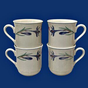 FOREVER SPRING Stoneware Coffee Mugs Tea Cups Set of 4 Vintage Floral 10 Ounce